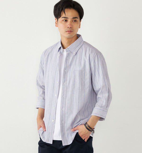 SHIPS Colors 「SHIPS Colors:コットン リネン ストライプ 7分袖 シャツ」|シャツ・ブラウス|