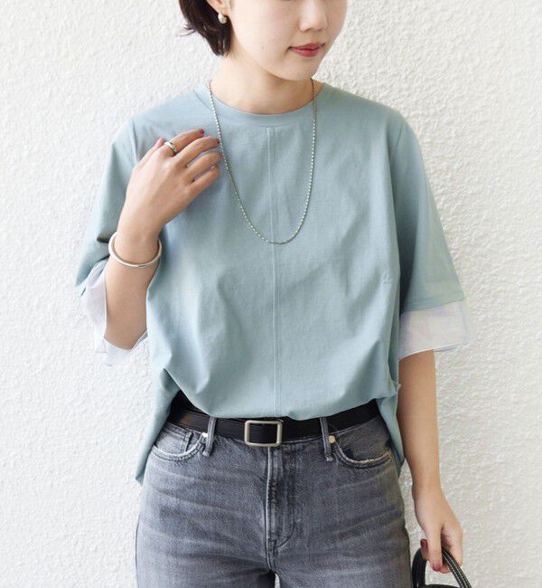 SHIPS for women「《一部追加予約》【WEB限定】〈接触冷感 / UVカット〉シアー オーガンジー コンビ プルオーバー」|Tシャツ・カットソー|ライトブルー