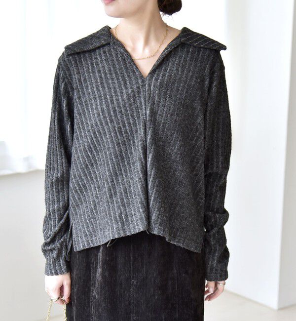 quaranciel「《予約》quaranciel:〈手洗い可能〉ポリエステル ベロア スキッパー ニット &  Iライン スカート」|ワンピース|