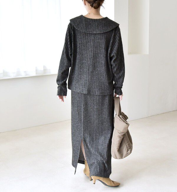 quaranciel「《予約》quaranciel:〈手洗い可能〉ポリエステル ベロア スキッパー ニット &  Iライン スカート」|ワンピース|