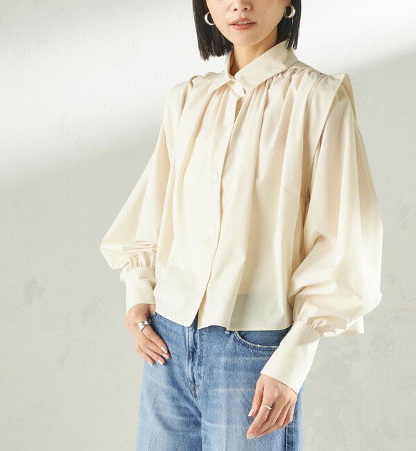 SHIPS for women「堀田茜&times;SHIPS:〈接触冷感/撥水/洗濯機可能〉TEXBRID(R) ギャザー ブラウス」|シャツ・ブラウス|