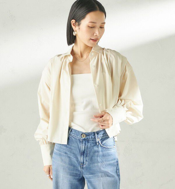 SHIPS for women「堀田茜&times;SHIPS:〈接触冷感/撥水/洗濯機可能〉TEXBRID(R) ギャザー ブラウス」|シャツ・ブラウス|