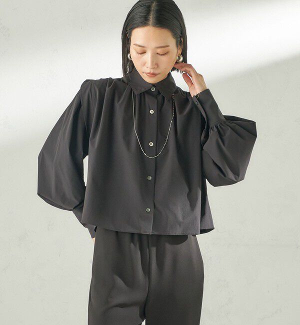 SHIPS for women「堀田茜&times;SHIPS:〈接触冷感/撥水/洗濯機可能〉TEXBRID(R) ギャザー ブラウス」|シャツ・ブラウス|