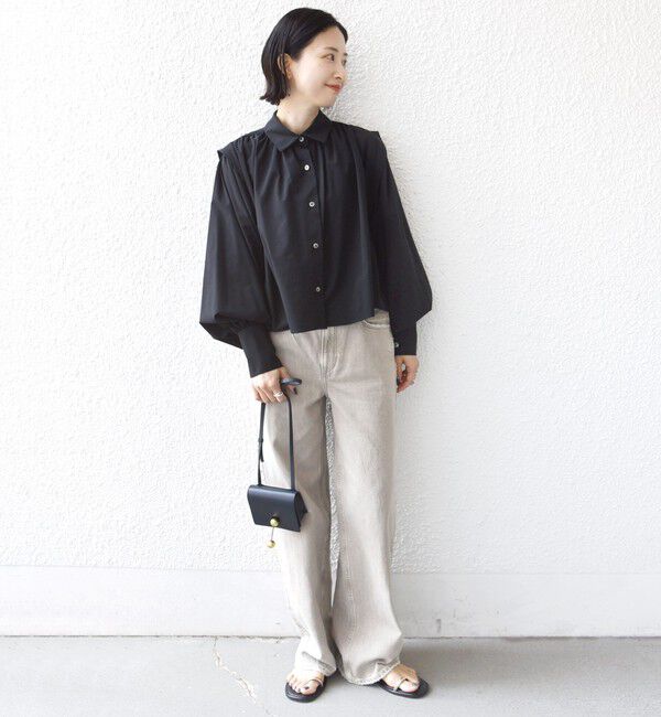 SHIPS for women「堀田茜&times;SHIPS:〈接触冷感/撥水/洗濯機可能〉TEXBRID(R) ギャザー ブラウス」|シャツ・ブラウス|