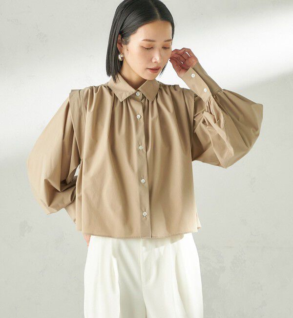 SHIPS for women「堀田茜&times;SHIPS:〈接触冷感/撥水/洗濯機可能〉TEXBRID(R) ギャザー ブラウス」|シャツ・ブラウス|