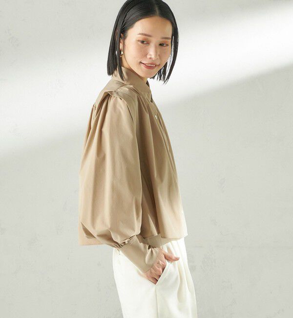 SHIPS for women「堀田茜&times;SHIPS:〈接触冷感/撥水/洗濯機可能〉TEXBRID(R) ギャザー ブラウス」|シャツ・ブラウス|