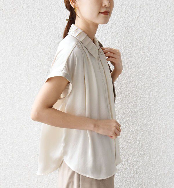 SHIPS for women「《予約》【WEB限定】〈手洗い可能〉ヴィンテージ サテン 襟 タック デザイン ブラウス」|シャツ・ブラウス|