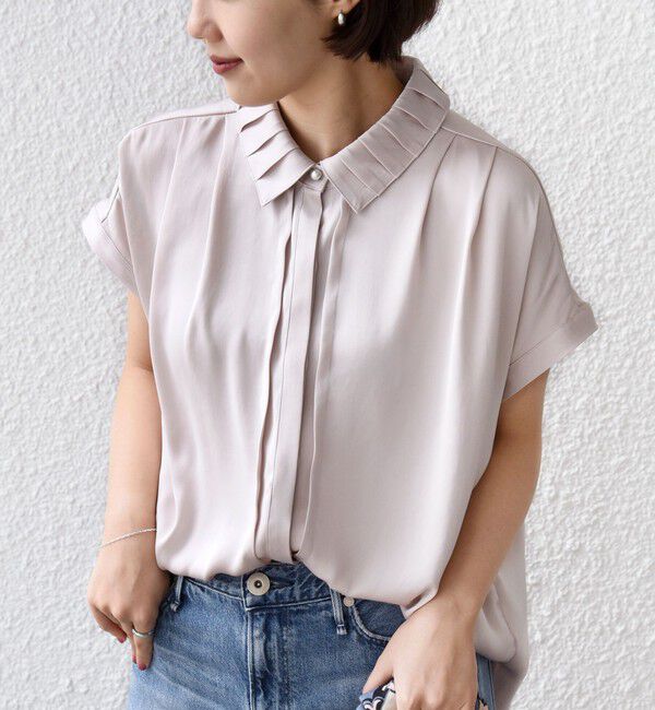 SHIPS for women「《予約》【WEB限定】〈手洗い可能〉ヴィンテージ サテン 襟 タック デザイン ブラウス」|シャツ・ブラウス|ピンク