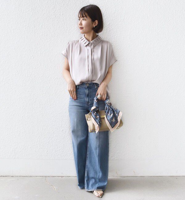 SHIPS for women「《予約》【WEB限定】〈手洗い可能〉ヴィンテージ サテン 襟 タック デザイン ブラウス」|シャツ・ブラウス|