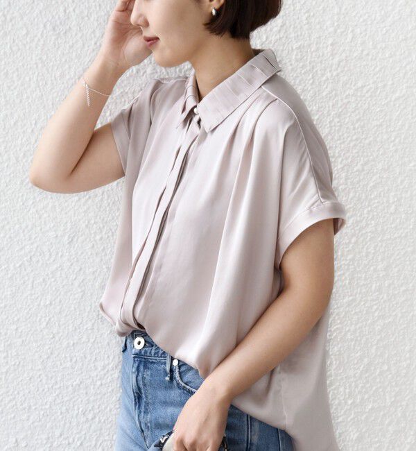 SHIPS for women「《予約》【WEB限定】〈手洗い可能〉ヴィンテージ サテン 襟 タック デザイン ブラウス」|シャツ・ブラウス|