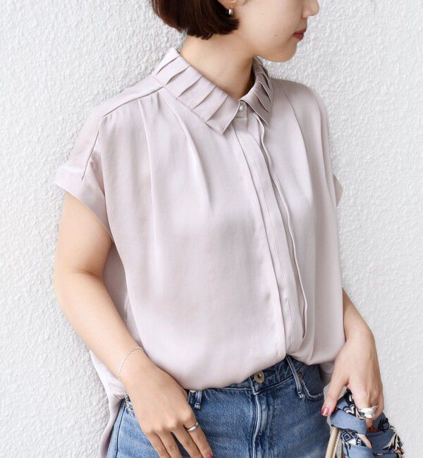 SHIPS for women「《予約》【WEB限定】〈手洗い可能〉ヴィンテージ サテン 襟 タック デザイン ブラウス」|シャツ・ブラウス|