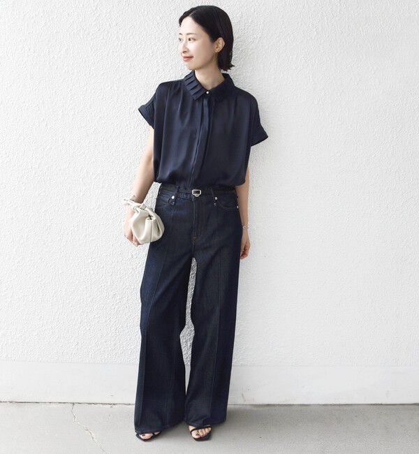 SHIPS for women「《予約》【WEB限定】〈手洗い可能〉ヴィンテージ サテン 襟 タック デザイン ブラウス」|シャツ・ブラウス|