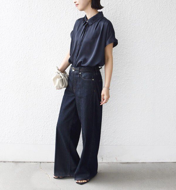 SHIPS for women「《予約》【WEB限定】〈手洗い可能〉ヴィンテージ サテン 襟 タック デザイン ブラウス」|シャツ・ブラウス|