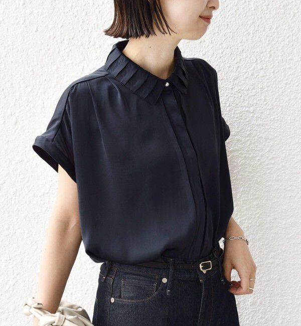 SHIPS for women「《予約》【WEB限定】〈手洗い可能〉ヴィンテージ サテン 襟 タック デザイン ブラウス」|シャツ・ブラウス|