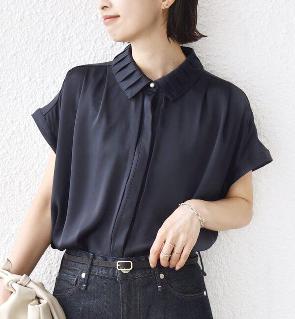 SHIPS for women「《予約》【WEB限定】〈手洗い可能〉ヴィンテージ サテン 襟 タック デザイン ブラウス」|シャツ・ブラウス|