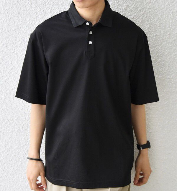 SHIPS any「SHIPS any:〈接触冷感/遮熱/UVカット〉COOL TOUCH スムース デザイン リブ ポロシャツ◆」|Tシャツ・カットソー|ブラック