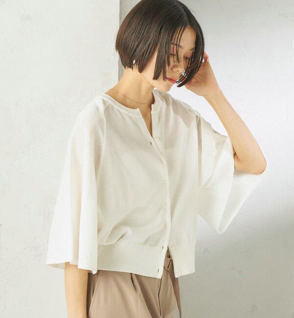 SHIPS for women「《予約》〈手洗い可能〉綿 フレア スリーブ キーネック カーディガン」|カーディガン|オフホワイト