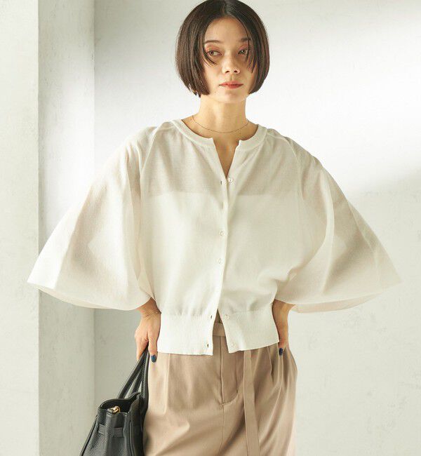 SHIPS for women「《予約》〈手洗い可能〉綿 フレア スリーブ キーネック カーディガン」|カーディガン|