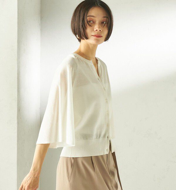 SHIPS for women「《予約》〈手洗い可能〉綿 フレア スリーブ キーネック カーディガン」|カーディガン|