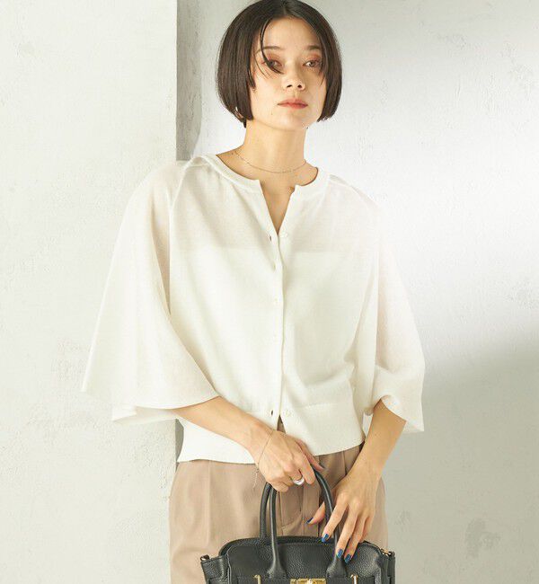 SHIPS for women「《予約》〈手洗い可能〉綿 フレア スリーブ キーネック カーディガン」|カーディガン|