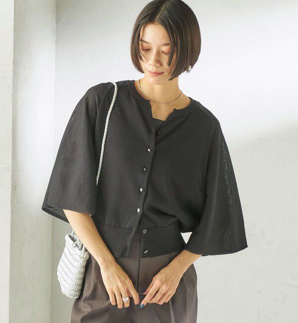 SHIPS for women「《予約》〈手洗い可能〉綿 フレア スリーブ キーネック カーディガン」|カーディガン|ブラック