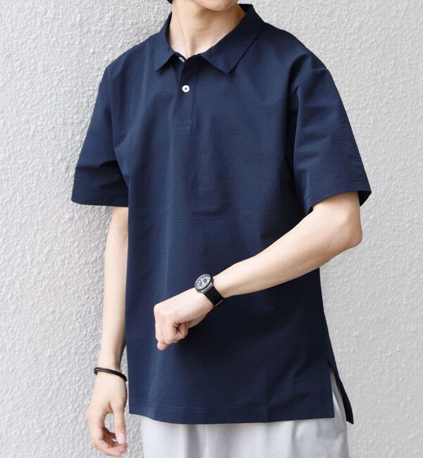 SHIPS any「【WEB限定】SHIPS any:〈吸水速乾/抗菌防臭/UVカット〉サーパスウェーブ 半袖 ポロシャツ◆」|ポロシャツ|ネイビー