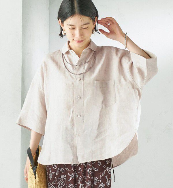 SHIPS for women「《予約》TICCA:〈手洗い可能〉リネン 半袖 シャツ」|シャツ・ブラウス|ベージュ系