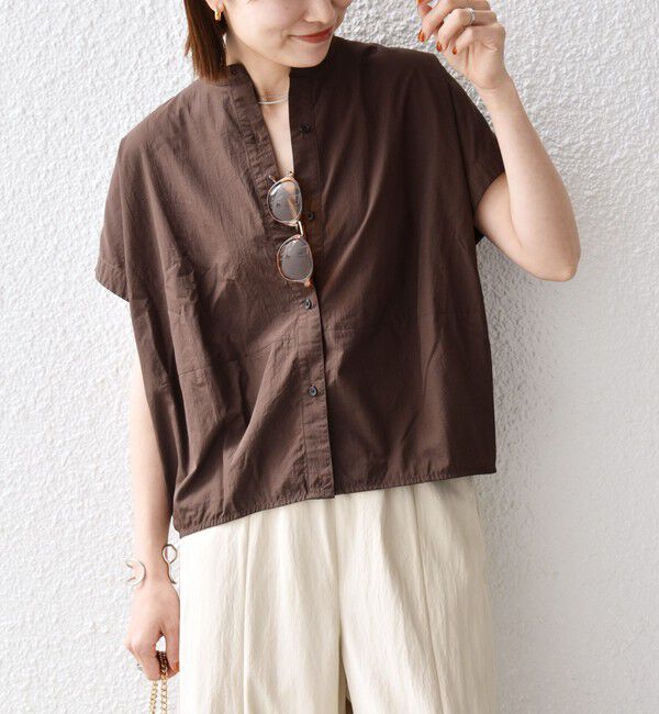 SHIPS any「《予約》SHIPS any:〈多機能/洗濯機可能〉シェルテック ドルマン バンド カラー シャツ」|シャツ・ブラウス|ブラウン