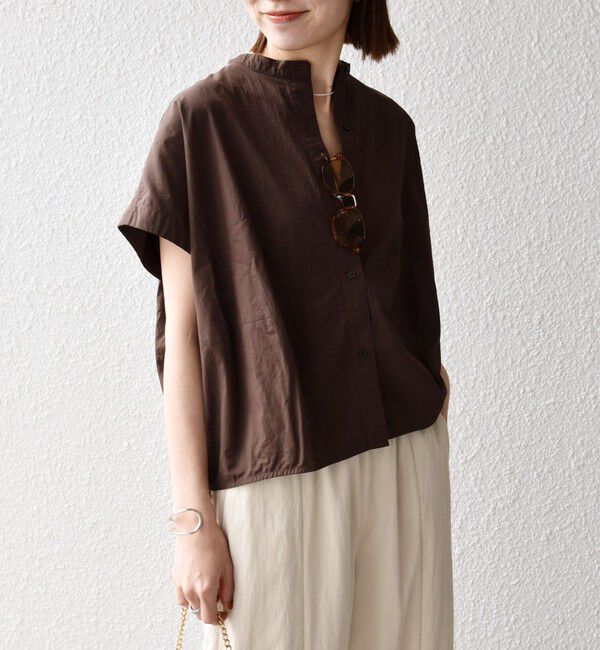 SHIPS any「《予約》SHIPS any:〈多機能/洗濯機可能〉シェルテック ドルマン バンド カラー シャツ」|シャツ・ブラウス|