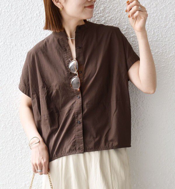 SHIPS any「《予約》SHIPS any:〈多機能/洗濯機可能〉シェルテック ドルマン バンド カラー シャツ」|シャツ・ブラウス|