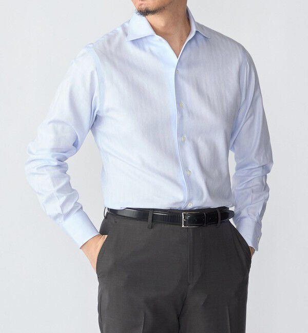 SHIPS「SHIPS:〈FUNCTION〉イージーアイロン ヘリンボーン ワンピースカラー シャツ」|シャツ・ブラウス|ライトブルー