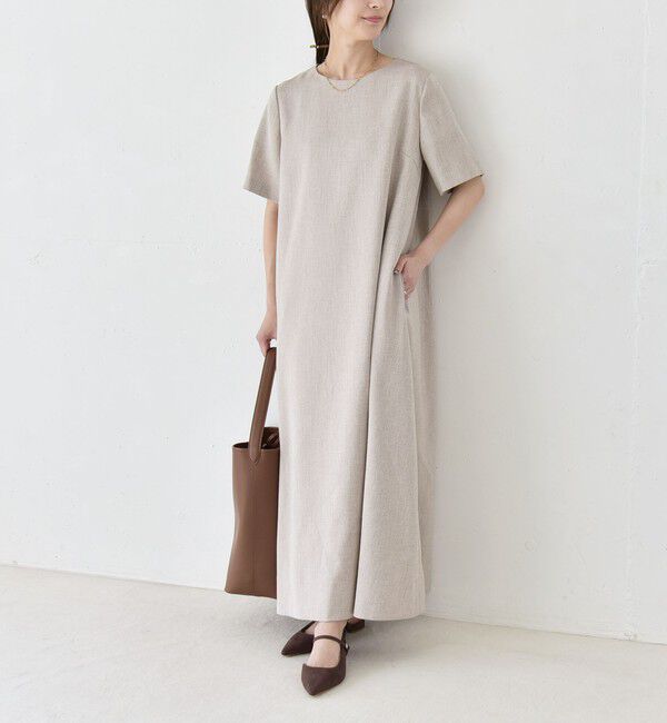 quaranciel「《予約》quaranciel:〈洗濯機可能〉リネンライク Aライン クルーネック ロング ワンピース」|ワンピース|