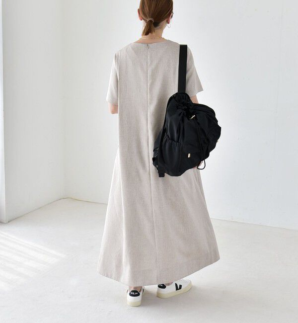 quaranciel「《予約》quaranciel:〈洗濯機可能〉リネンライク Aライン クルーネック ロング ワンピース」|ワンピース|