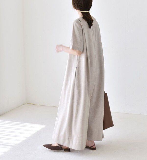 quaranciel「《予約》quaranciel:〈洗濯機可能〉リネンライク Aライン クルーネック ロング ワンピース」|ワンピース|