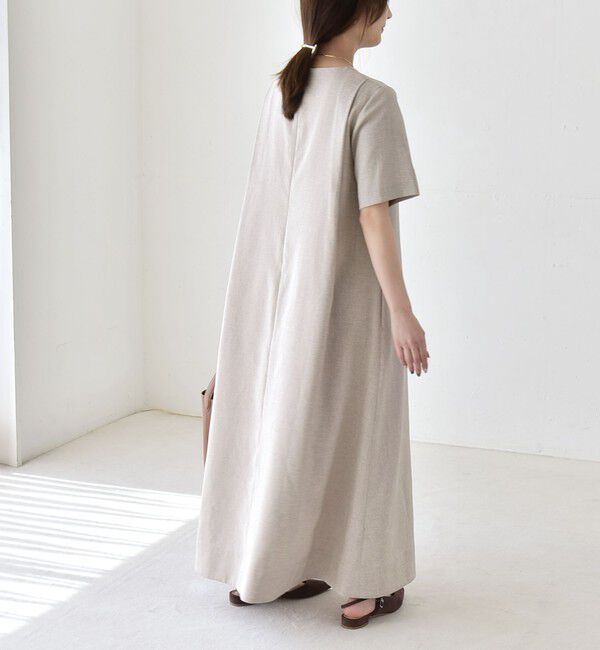 quaranciel「《予約》quaranciel:〈洗濯機可能〉リネンライク Aライン クルーネック ロング ワンピース」|ワンピース|