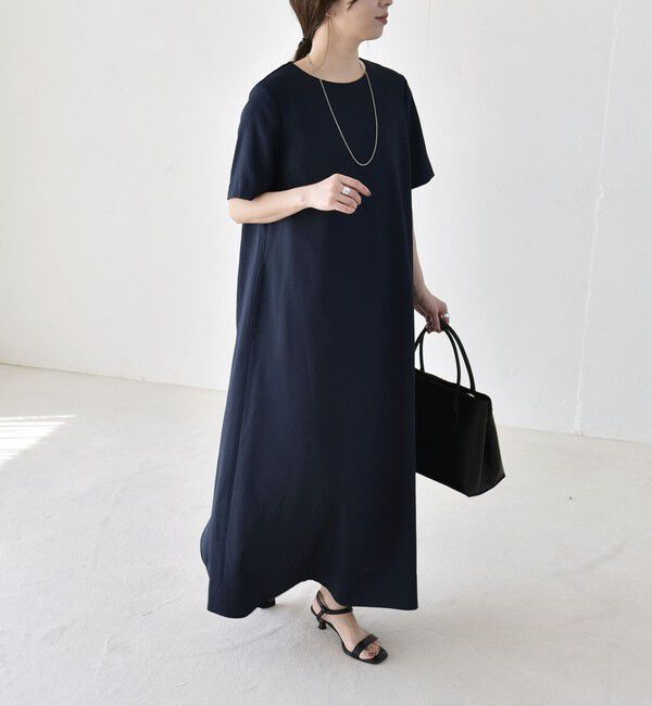 quaranciel「《予約》quaranciel:〈洗濯機可能〉リネンライク Aライン クルーネック ロング ワンピース」|ワンピース|