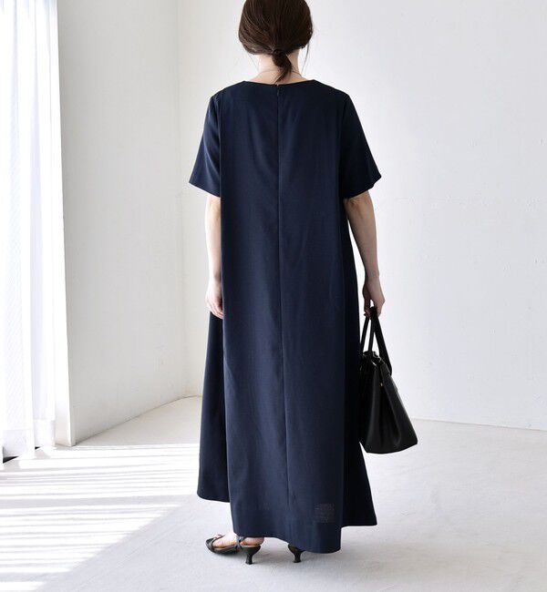 quaranciel「《予約》quaranciel:〈洗濯機可能〉リネンライク Aライン クルーネック ロング ワンピース」|ワンピース|