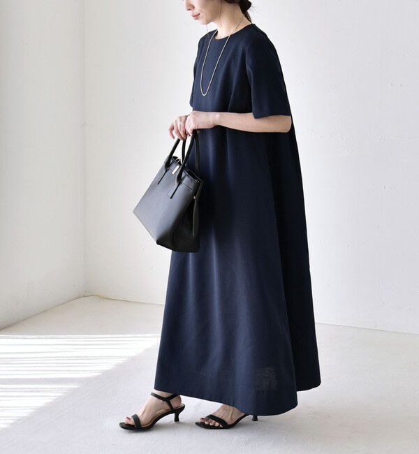 quaranciel「《予約》quaranciel:〈洗濯機可能〉リネンライク Aライン クルーネック ロング ワンピース」|ワンピース|