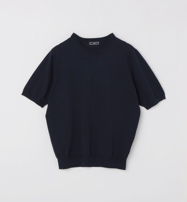 SHIPS「SHIPS:〈接触冷感〉 ICE COTTON クルーネック ショート スリーブ ニット Tシャツ」|ニット・セーター|ネイビー