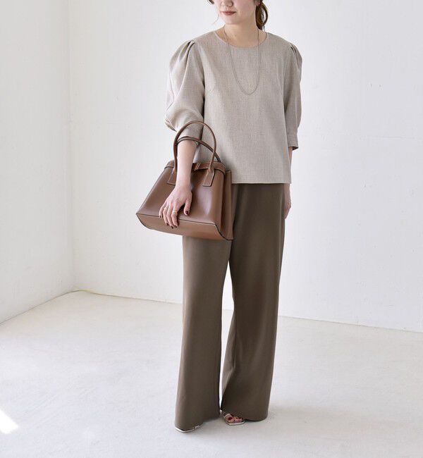 quaranciel「《予約》quaranciel:〈洗濯機可能〉リネンライク パフスリーブ クルーネック ブラウス」|シャツ・ブラウス|