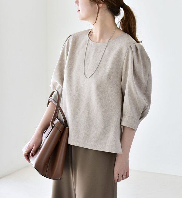 quaranciel「《予約》quaranciel:〈洗濯機可能〉リネンライク パフスリーブ クルーネック ブラウス」|シャツ・ブラウス|