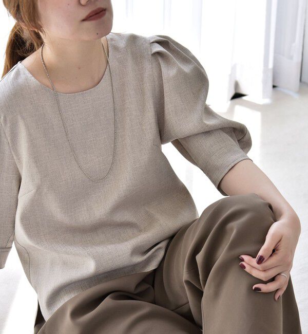 quaranciel「《予約》quaranciel:〈洗濯機可能〉リネンライク パフスリーブ クルーネック ブラウス」|シャツ・ブラウス|