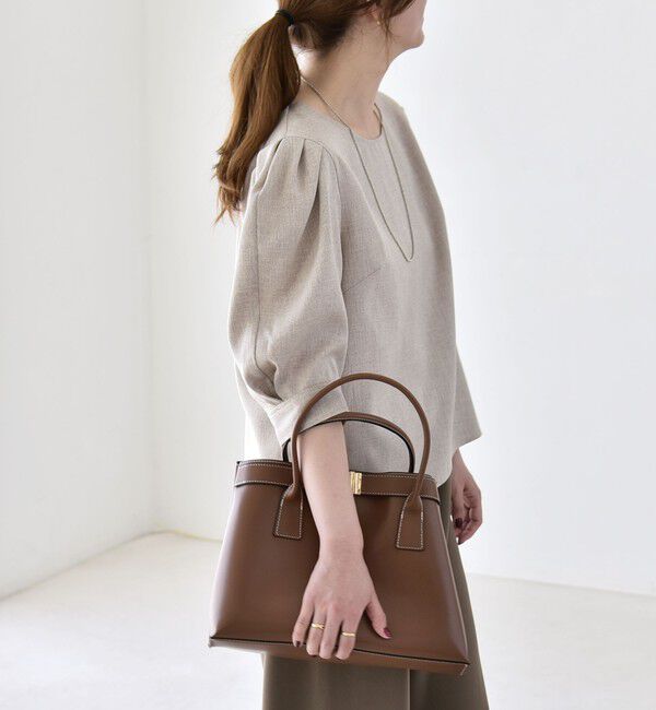 quaranciel「《予約》quaranciel:〈洗濯機可能〉リネンライク パフスリーブ クルーネック ブラウス」|シャツ・ブラウス|