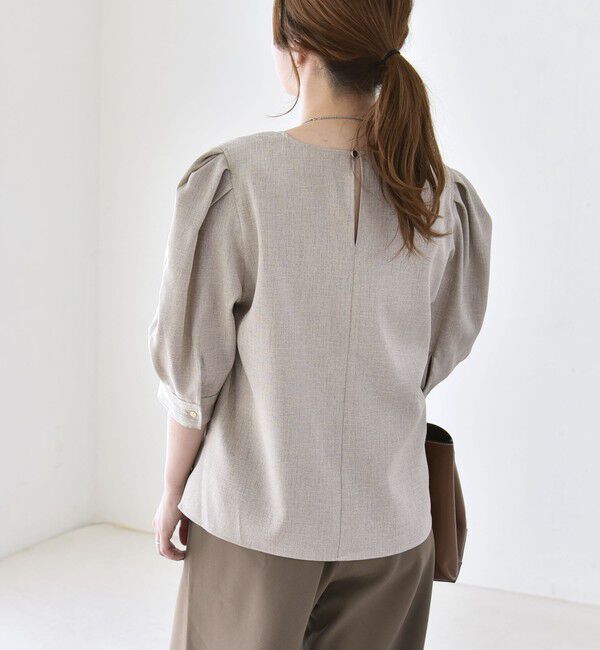 quaranciel「《予約》quaranciel:〈洗濯機可能〉リネンライク パフスリーブ クルーネック ブラウス」|シャツ・ブラウス|