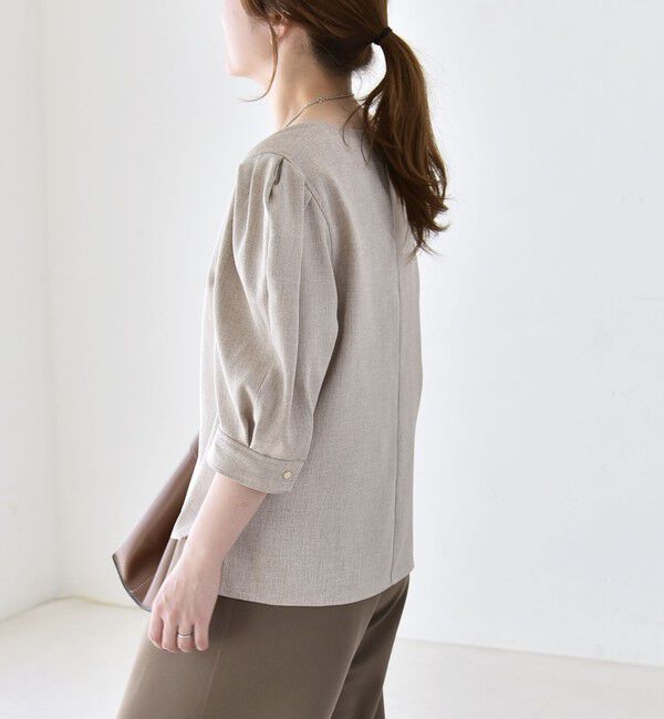 quaranciel「《予約》quaranciel:〈洗濯機可能〉リネンライク パフスリーブ クルーネック ブラウス」|シャツ・ブラウス|