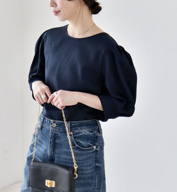 quaranciel「《予約》quaranciel:〈洗濯機可能〉リネンライク パフスリーブ クルーネック ブラウス」|シャツ・ブラウス|