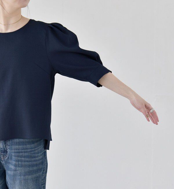 quaranciel「《予約》quaranciel:〈洗濯機可能〉リネンライク パフスリーブ クルーネック ブラウス」|シャツ・ブラウス|