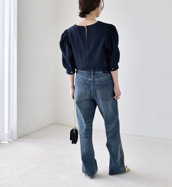 quaranciel「《予約》quaranciel:〈洗濯機可能〉リネンライク パフスリーブ クルーネック ブラウス」|シャツ・ブラウス|