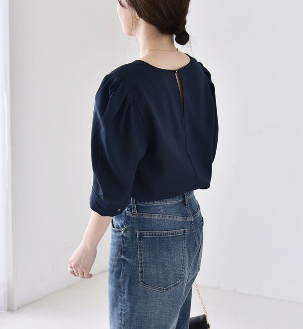 quaranciel「《予約》quaranciel:〈洗濯機可能〉リネンライク パフスリーブ クルーネック ブラウス」|シャツ・ブラウス|