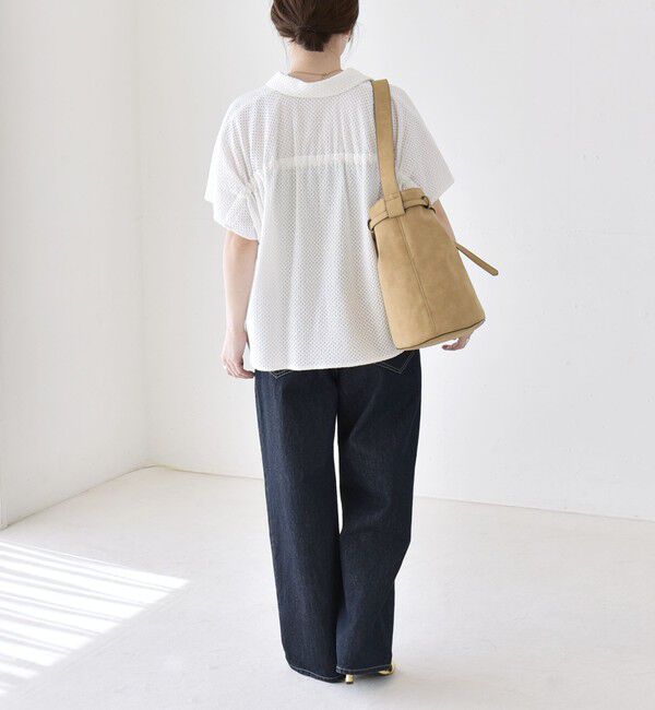 quaranciel「《予約》quaranciel:〈手洗い可能〉コットン 刺繍 スキッパー ギャザー プルオーバー シャツ」|シャツ・ブラウス|